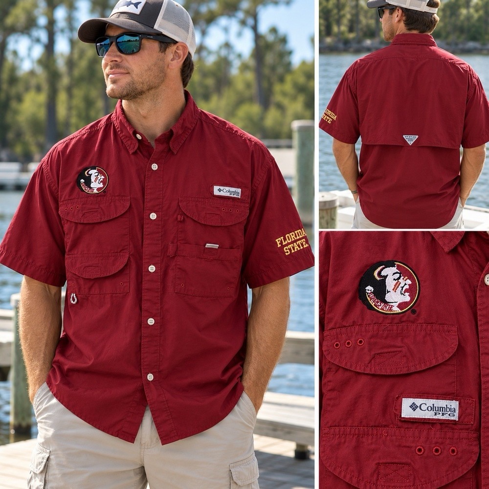 Columbia PFG Florida State Seminoles FSU Fishing Shirt Mens Approx XL Red